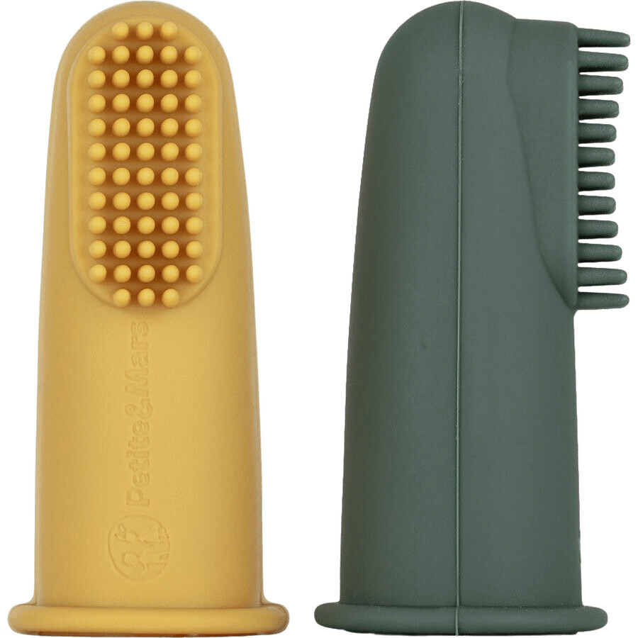 Petite&Mars Juego de cepillos de dientes de silicona Ocre&Verde 0m+ 2 piezas