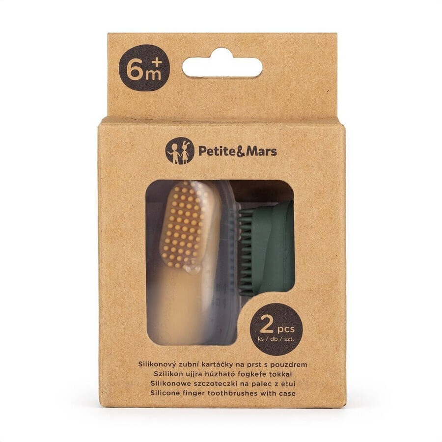 Petite&Mars Juego de cepillos de dientes de silicona Ocre&Verde 0m+ 2 piezas