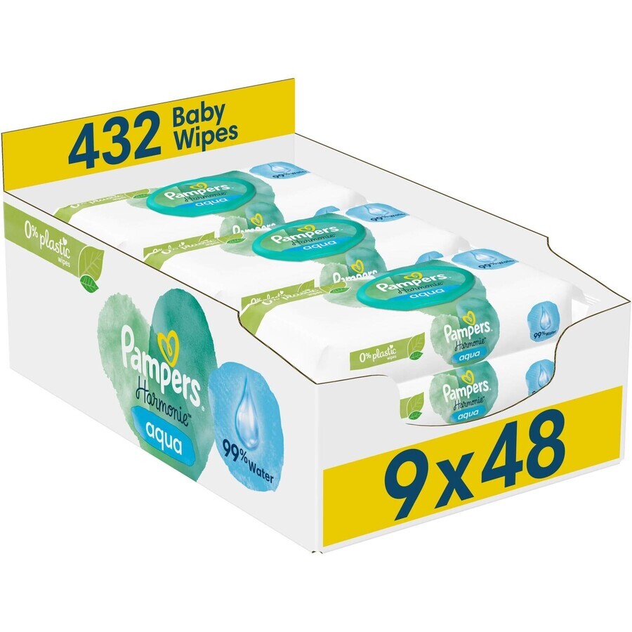 Winkel op Pampers Harmonie Aqua Plastic Vrije Natte Doekjes 9 x 48 stuks Pampers Harmonie Aqua Plastic Vrije Natte Doekjes 9 x 48 stuks