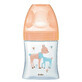 Biber&#243;n de vidrio con funci&#243;n sensorial y tetina plana antic&#243;licos Debit 1, Caprioara, 0-6 meses, 150 ml, Dodie