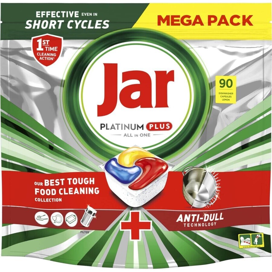 Jar Platinum Plus All-in-One, Dishwasher Caps, Lemon 90 pcs
