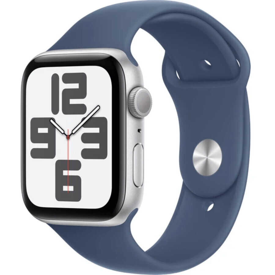 Apple Watch SE GPS 44mm Silver aluminum case with denim sport band - M/L