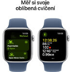 Apple Watch SE GPS 44mm Silver aluminum case with denim sport band - M/L
