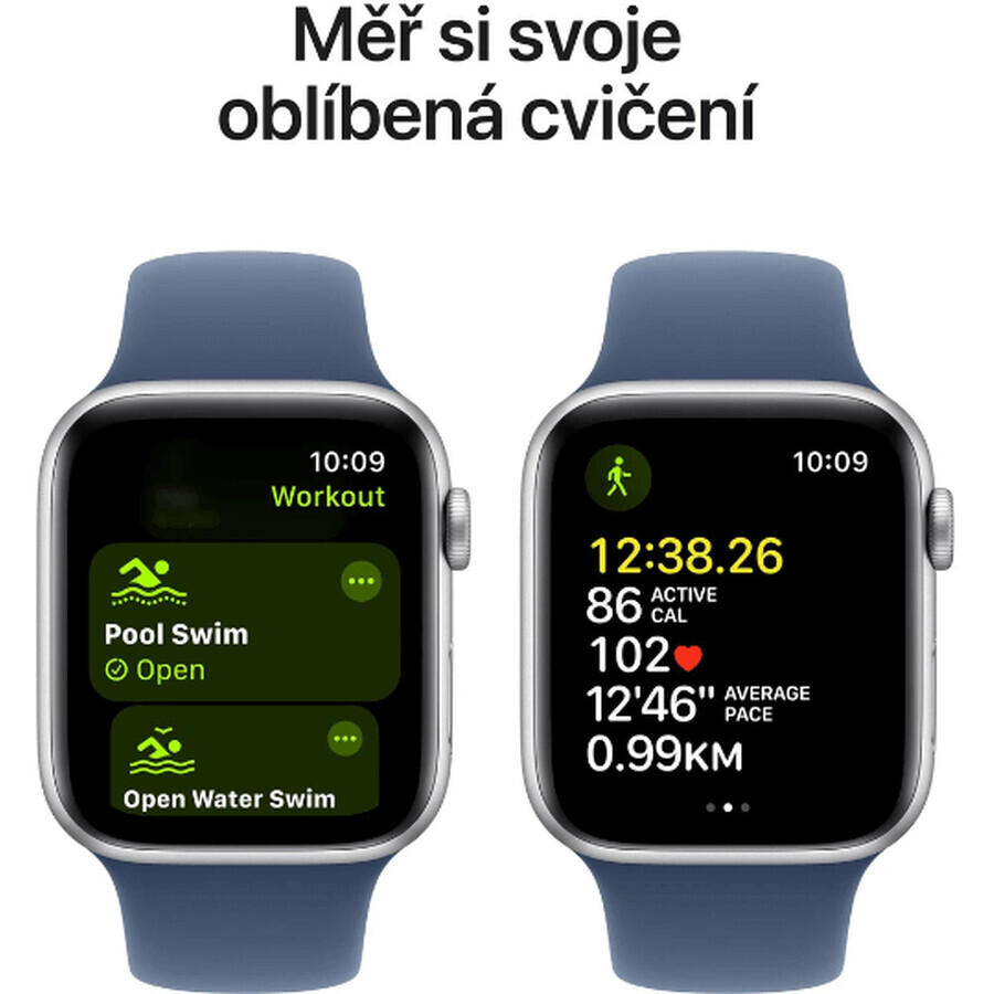 Apple Watch SE GPS 44mm Silver aluminum case with denim sport band - M/L