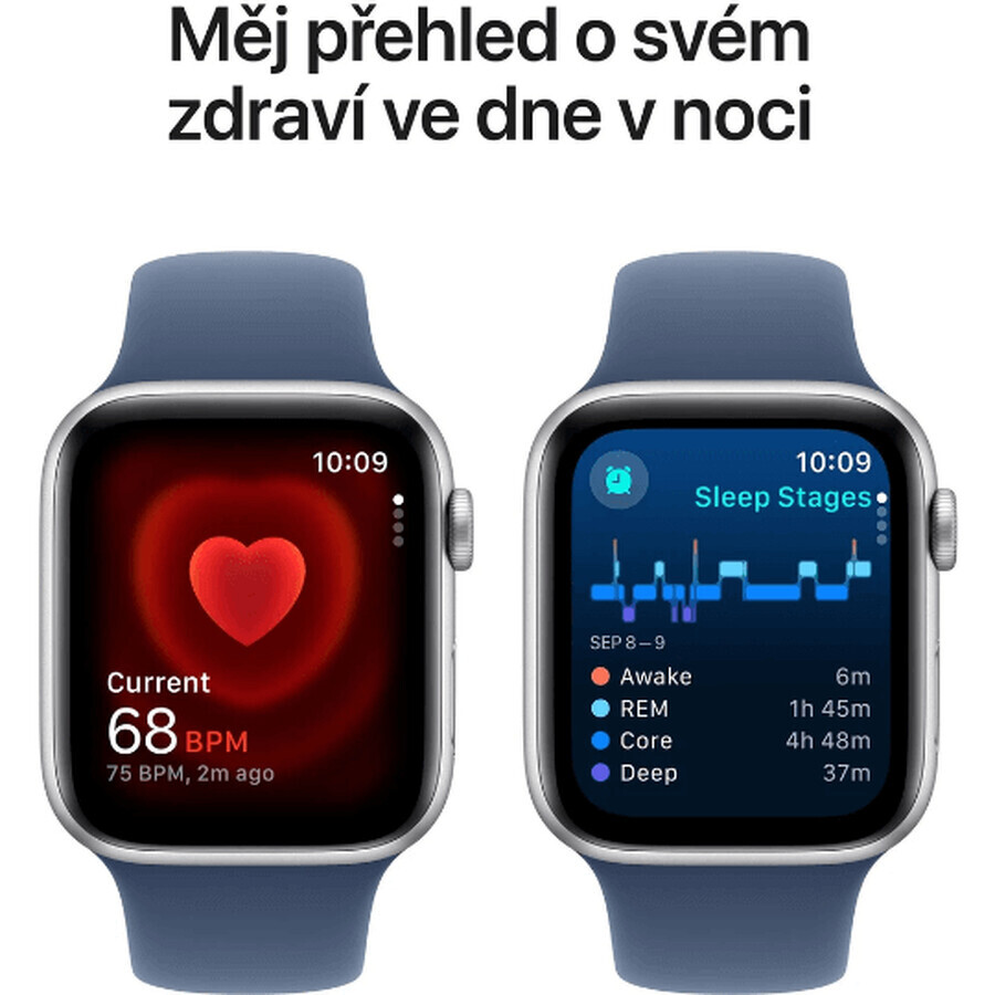 Apple Watch SE GPS 44mm Silver aluminum case with denim sport band - M/L