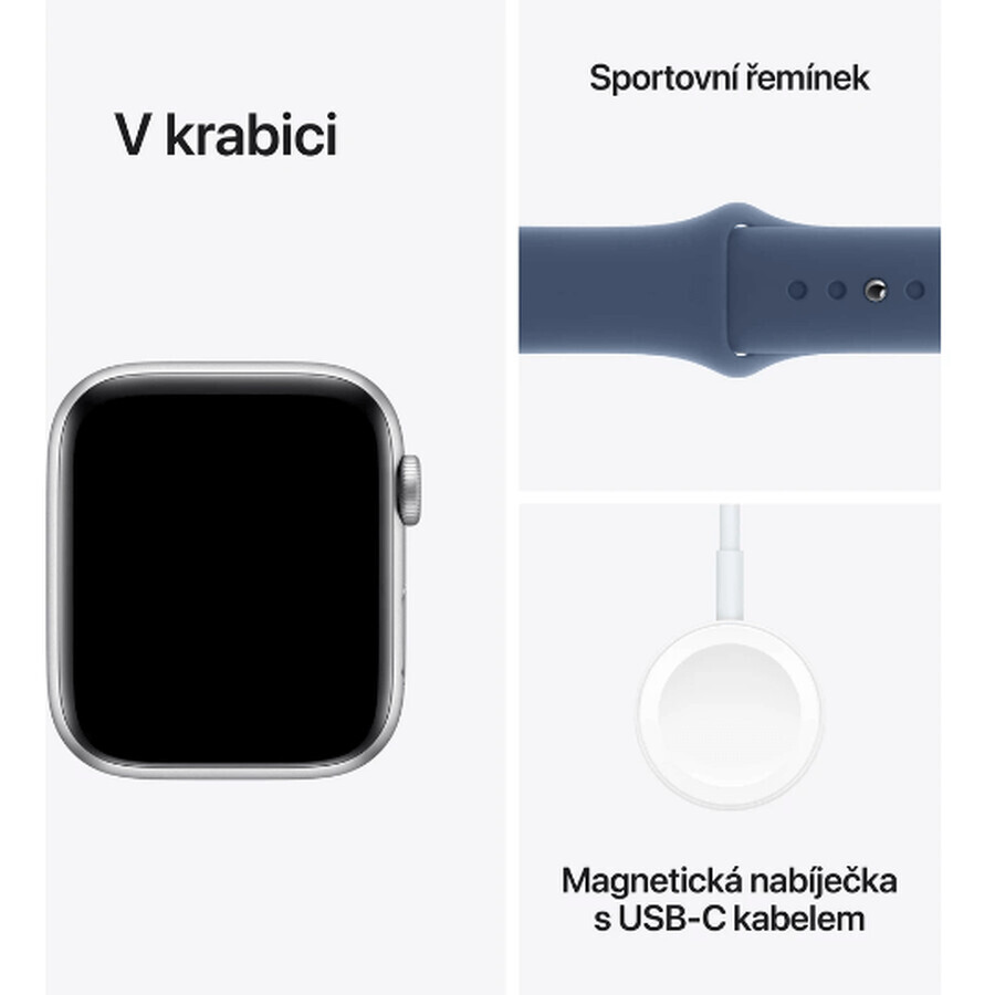 Apple Watch SE GPS 44mm Silver aluminum case with denim sport band - M/L