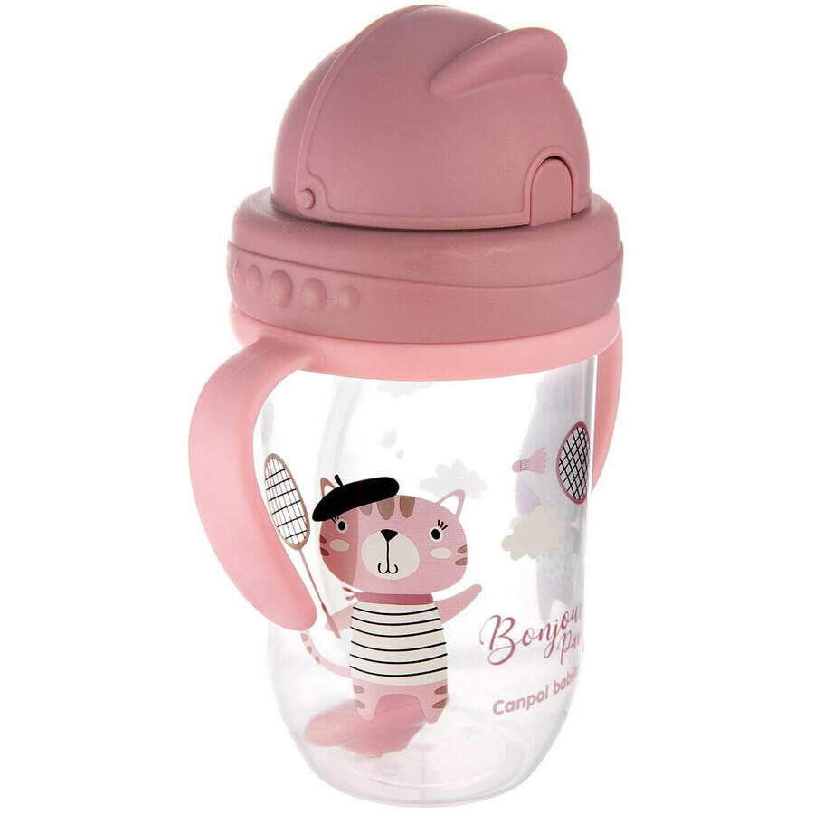 Canpol pentru bebeluși Pahar cu pai care nu curge cu greutate 6m+ Bonjour Paris roz 270 ml