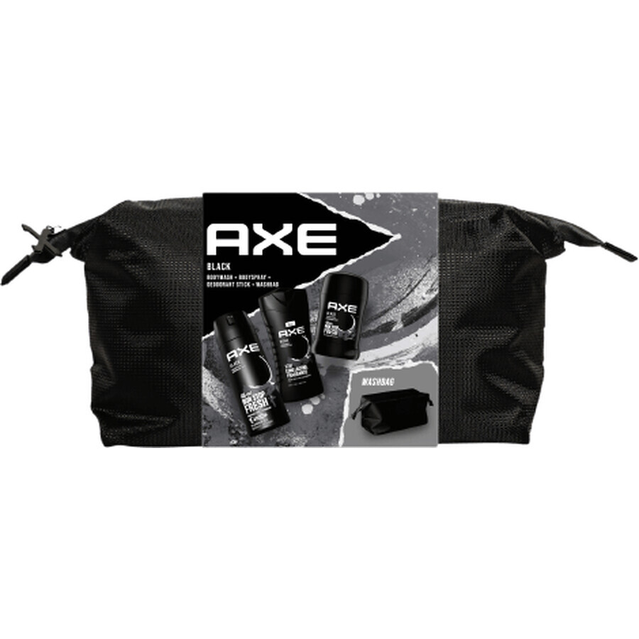 AXE Schwarze Kosmetiktasche für Männer - Deo-Spray + Duschgel + festes Deodorant