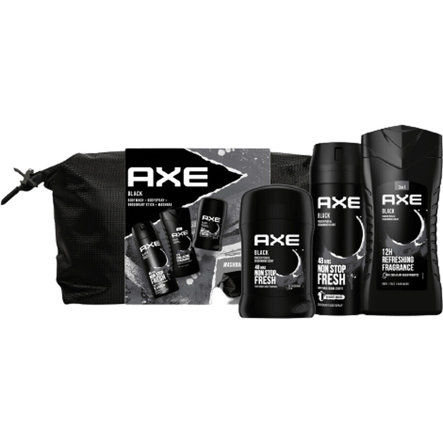 AXE Schwarze Kosmetiktasche für Männer - Deo-Spray + Duschgel + festes Deodorant