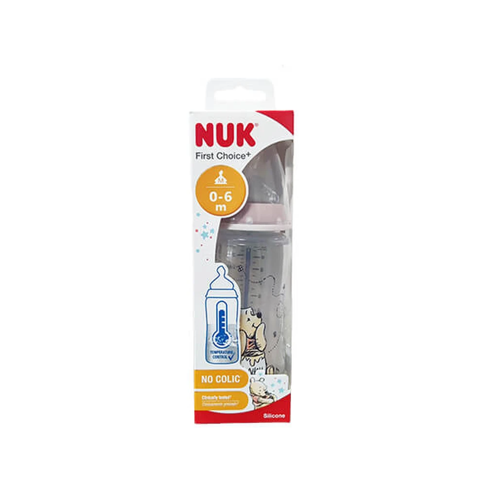 Biberón PP con sensor de temperatura y tetina de silicona M First Choice Disney hole, 300 ml, 0-6 meses, Nuk