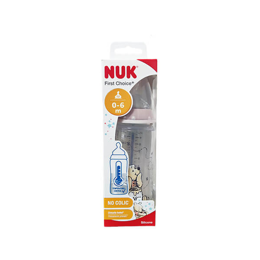Biberón PP con sensor de temperatura y tetina de silicona M First Choice Disney hole, 300 ml, 0-6 meses, Nuk