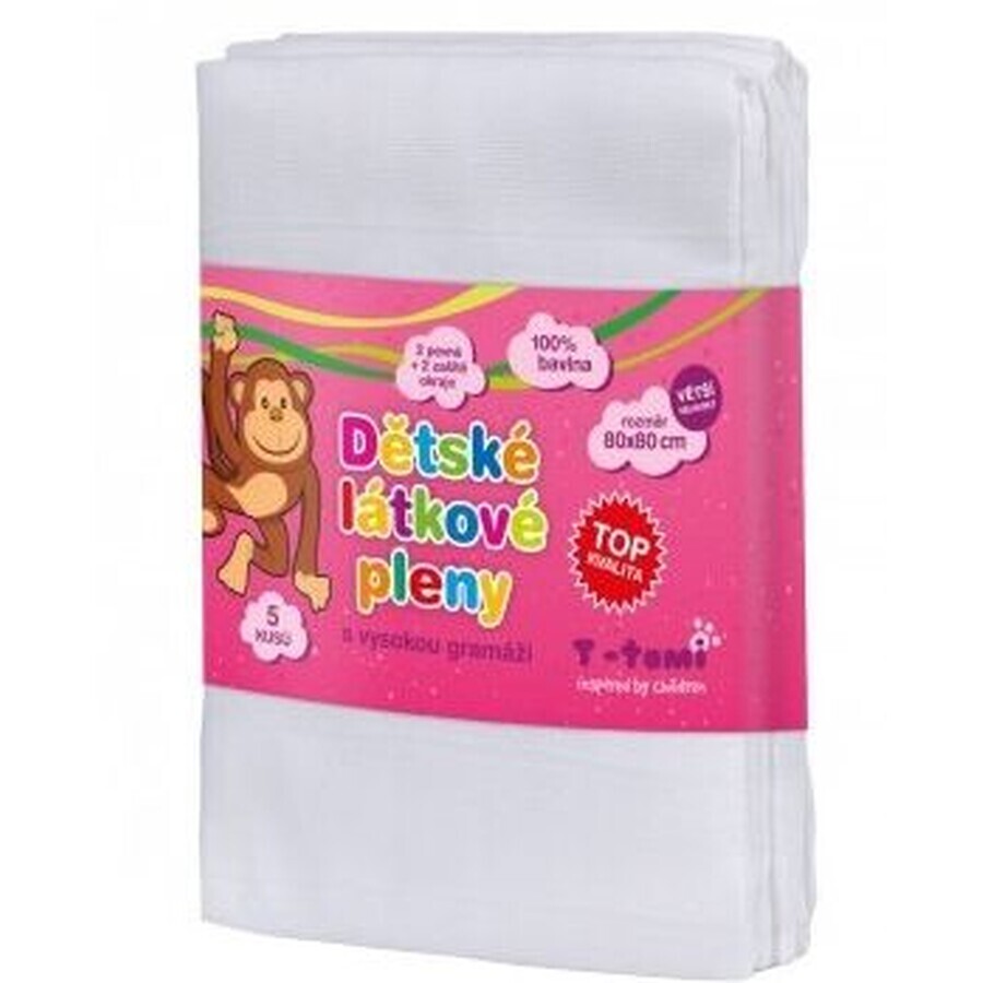 T-Tomi Fabric TETRA diapers, white 80x80cm 5 pieces