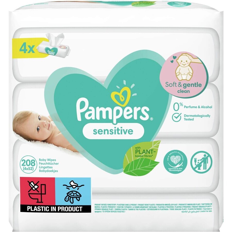 Pampers Doekjes Sensitive, 4 x 52 stuks