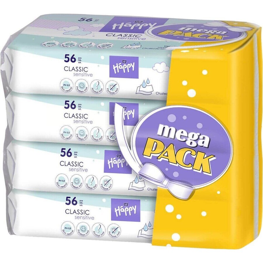 Boutique Bella Happy Sensitive Lingettes nettoyantes 4 x 56 pièces Bella Happy Sensitive Lingettes nettoyantes 4 x 56 pièces
