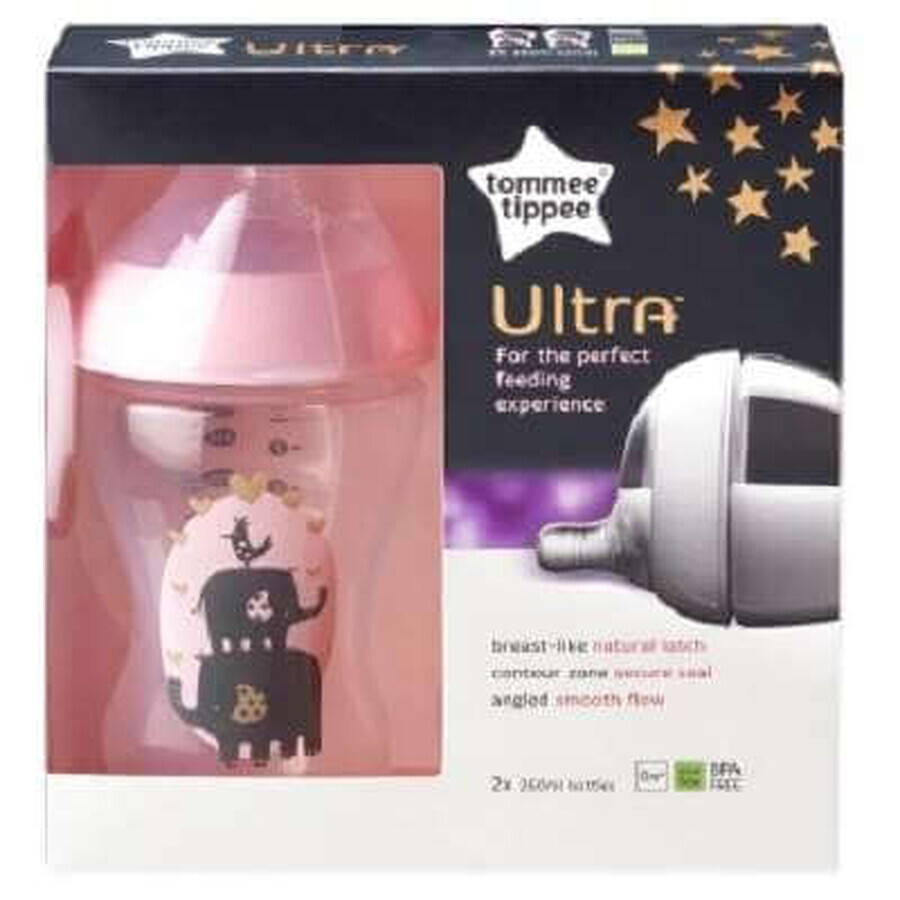 Fles PP Ultra Roze, 42420668, 2x260ml, Tommee Tippee