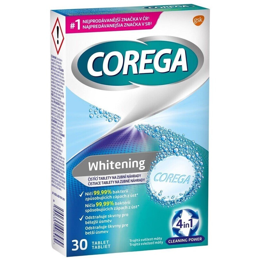 Corega Pastillas limpiadoras blanqueadoras 30 unid.