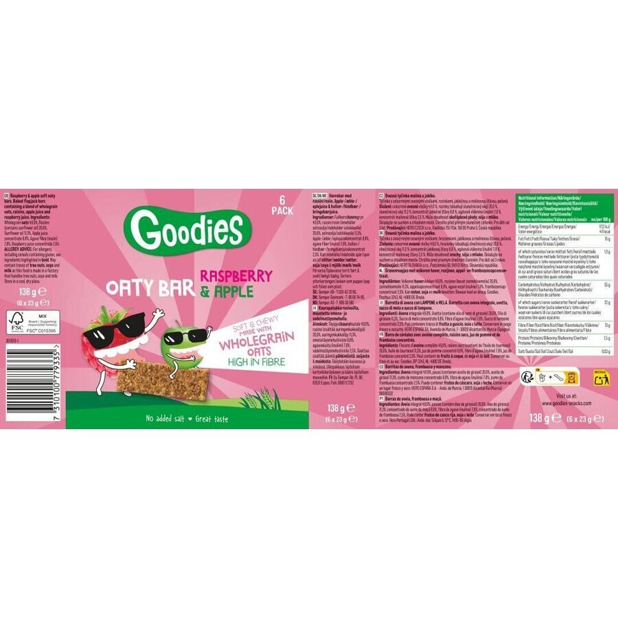 Goodies Haferriegel mit Himbeeren und Apfel 6 x 23 g