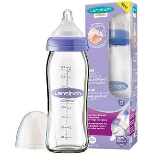 Biberón 240 ml con tetina de silicona, 0-12 meses, Lansinoh Momma