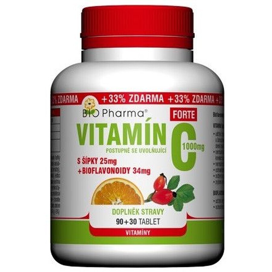 Bio Pharma Vitamine C met rozenbottels 1000 mg FORTE 120 tabletten