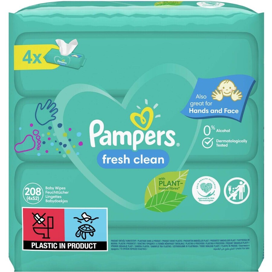 Cumpără Pampers Wipes Fresh clean Șervețele umede, 4 x 52 buc Pampers Wipes Fresh clean Șervețele umede, 4 x 52 buc