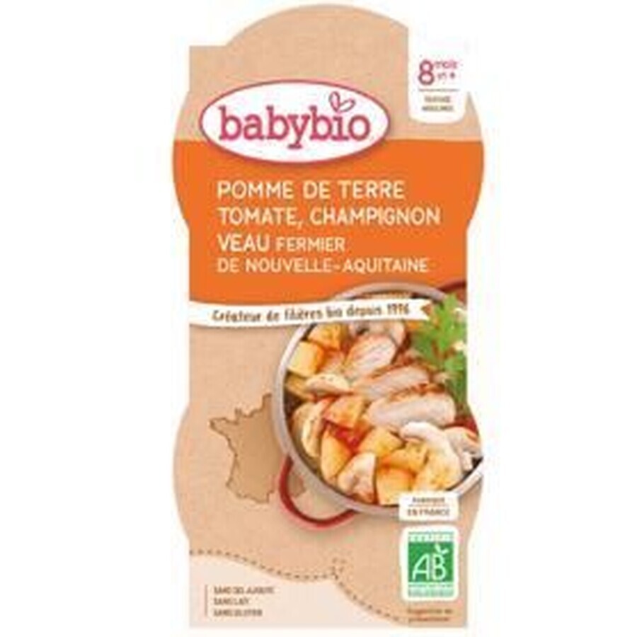 Babybio meniu cartofi cu piure de roșii, ciuperci și vițel 2 x 200 g