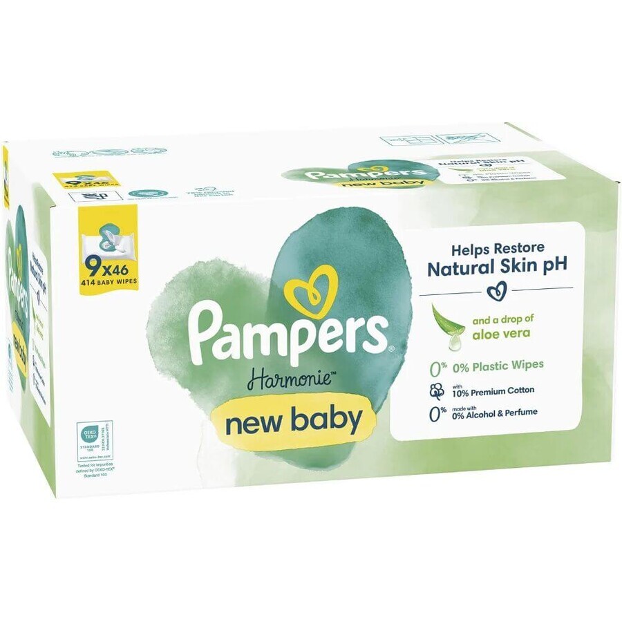 Pampers Harmonie New baby Aloë Vera, reinigingsdoekjes 9 x 46 stuks