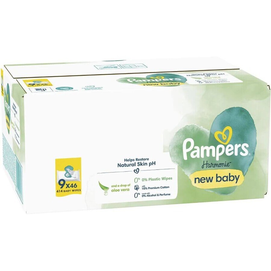 Pampers Harmonie New baby Aloë Vera, reinigingsdoekjes 9 x 46 stuks
