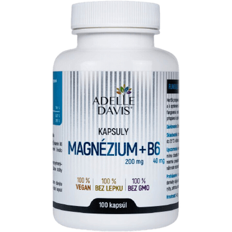 Adelle Davis Magnesium 200 mg and B6 40 mg 100 capsules