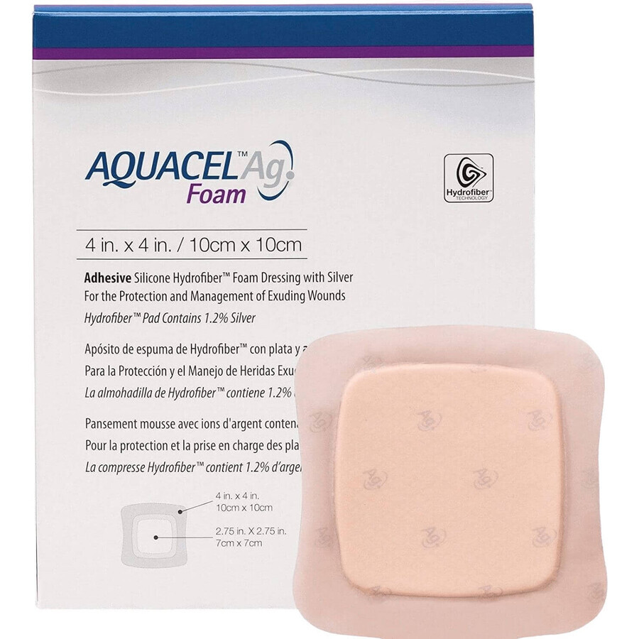Aquacel Ag-Schaum Hydrofaser Antihaft-Wundauflage mit Silber 10 x 10 cm 10 Stück