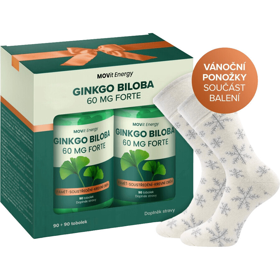 Pack regalo MOVit Energy Ginkgo Biloba 60 mg, 180 cápsulas + calcetines de Navidad