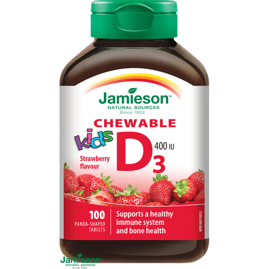 Jamieson Vitamin D3 Kids 400IU Lutschtabletten mit Erdbeergeschmack für Kinder 100 Tabletten