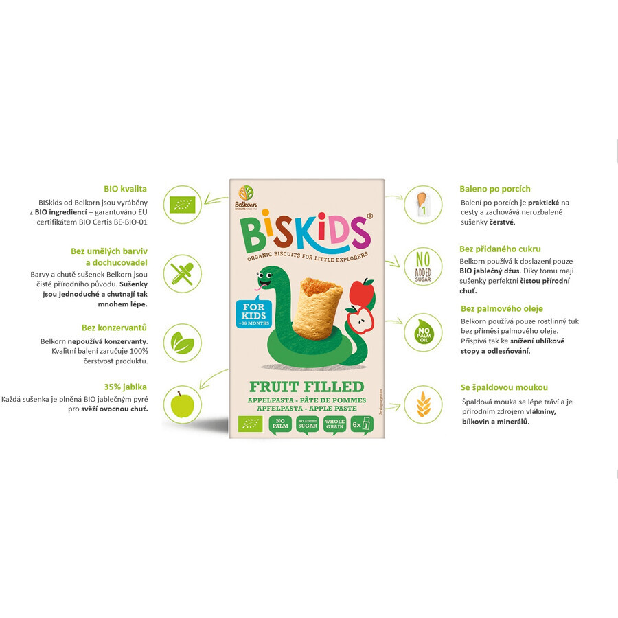 Belkorn BISkids Biscuits bio pour enfants avec purée de pommes sans sucre ajouté 34% de fruits 150 g