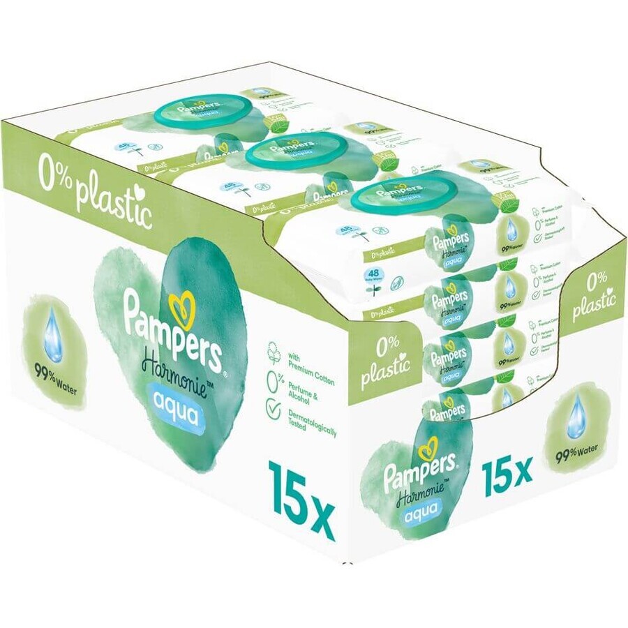 Pampers Harmonie Aqua Plastic Free Wet Wipes 15 x 48 pcs