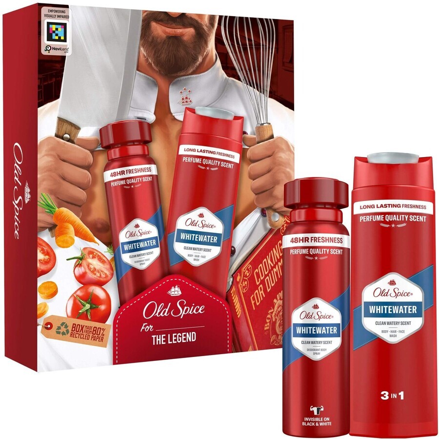 Old Spice Chef for men - gift set with deodorant spray and Whitewater shower gel with fresh scent