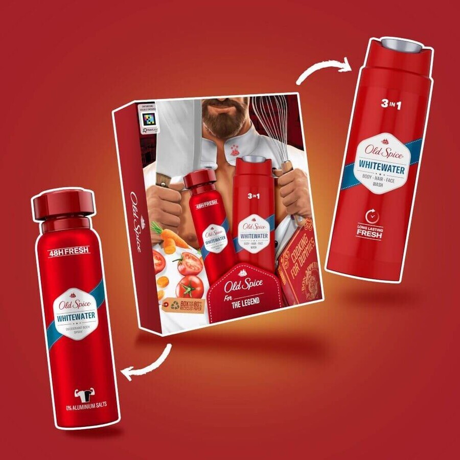 Old Spice Chef for men - gift set with deodorant spray and Whitewater shower gel with fresh scent