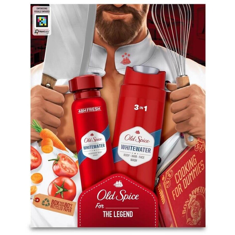 Old Spice Chef for men - gift set with deodorant spray and Whitewater shower gel with fresh scent
