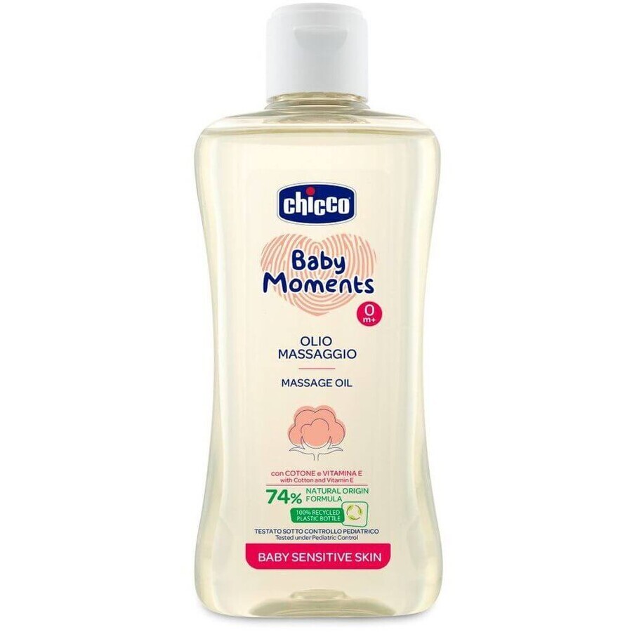 Chicco Baby Moments Sensitive Cotton Massage Oil with Vitamin E 74% natural ingredients 200 ml