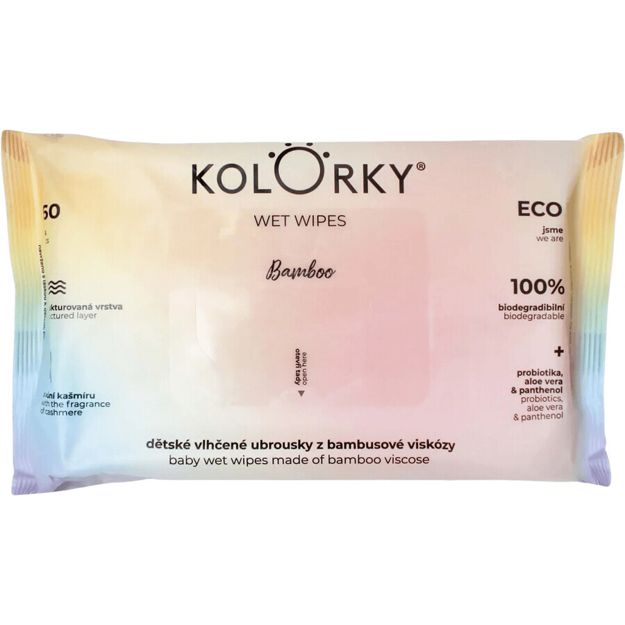 Kolorky Salviette umidificate in bambù Salviette in bambù 100% biodegradabili in viscosa di bambù 60 pz.