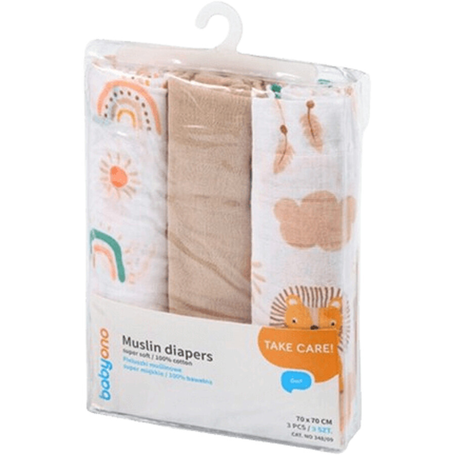 BabyOno Superweiche Musselinwindeln - beige 3 Stück