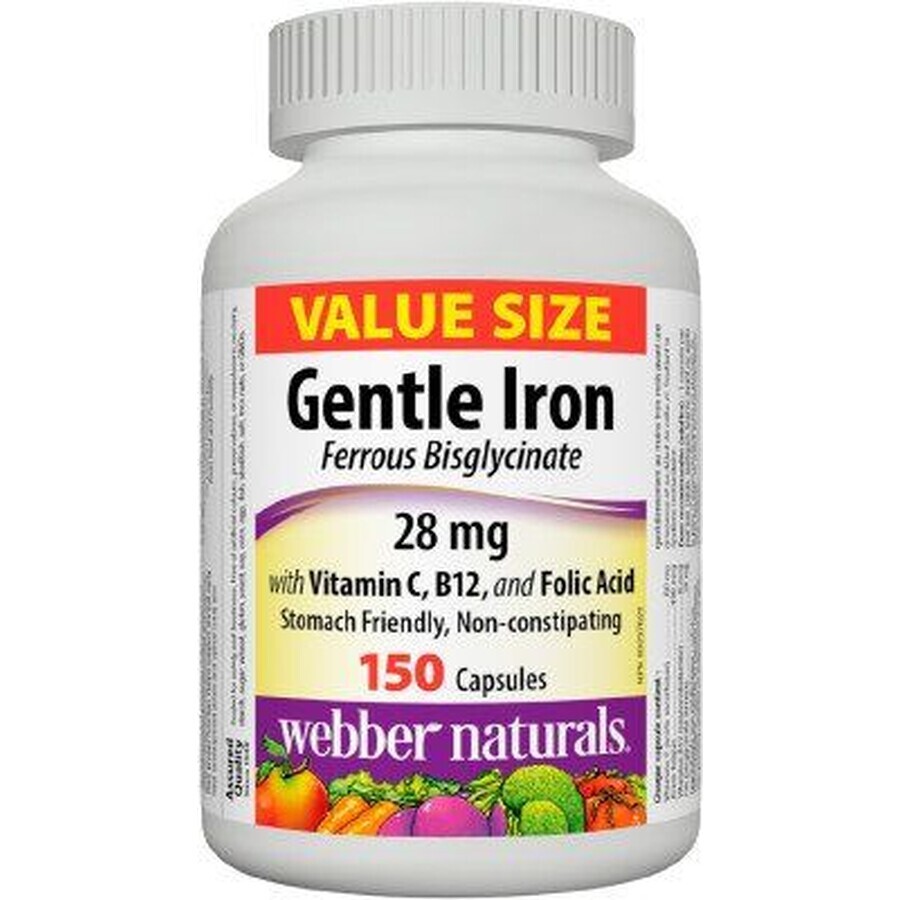 Webber Naturals Eisen 28 mg (magenschonend) + C, B12 und Folsäure 150 Kapseln