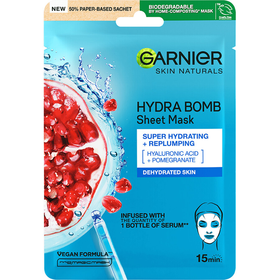 Garnier Skin Naturals Moisturizing and Filling Fabric Mask with Pomegranate Extract, 28 g