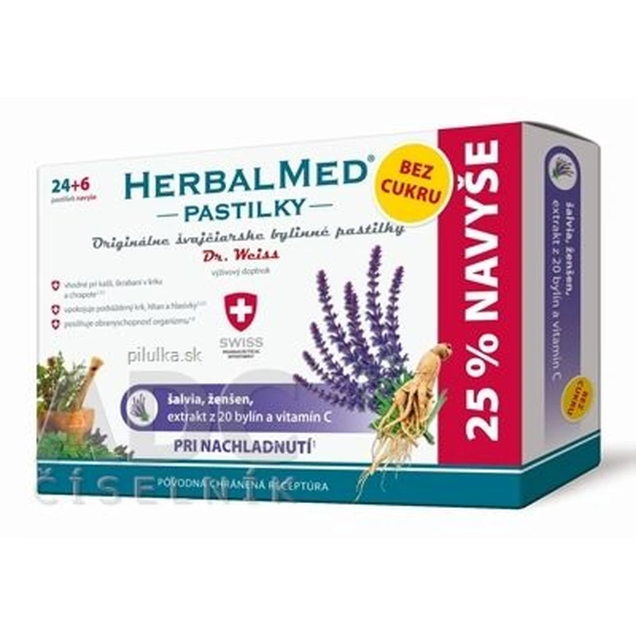 HerbalMed Pastiluțe fără zahăr - Dr. Weiss pentru răceli 30 buc