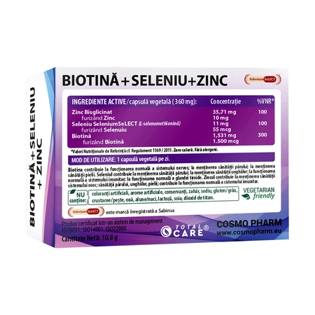 Biotin + Selen + Zink, 30 vegetarische Kapseln, Cosmopharm