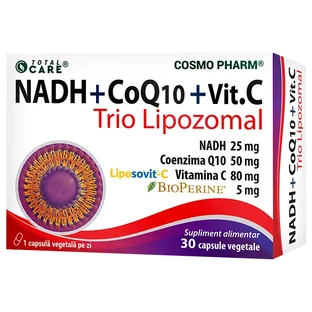 NADH + CoQ10 + Vitamine C Trio Lipozomaal, 30 plantaardige capsules, Cosmopharm