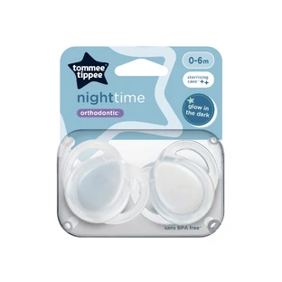 Night Time orthodontic pacifiers, 0-6 months, 2 pieces, White, Tommee Tippee