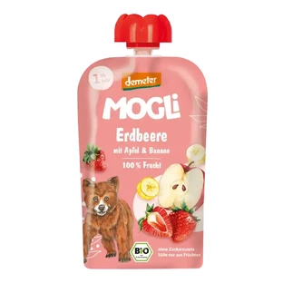 Puré ecológico con fresas, manzanas y plátanos, 1 año+, 100 g, Mogli