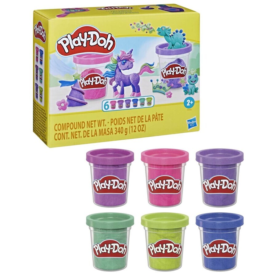 Set of 6 boxes of glitter modeling paste, +2 years, Play Doh