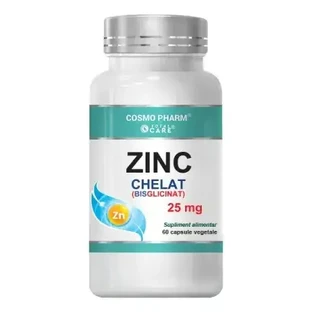 Bisglicinato quelato de zinc, 25 mg, 60 cápsulas vegetales, Cosmopharm