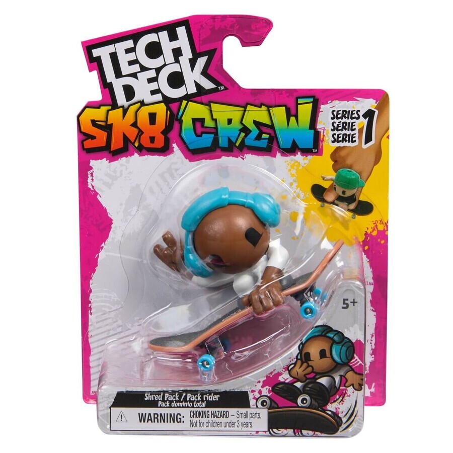 Sk8 Crew Mini Skateboard and figure with blue helmet, 9.6 cm, 5 years+, Tech Dech