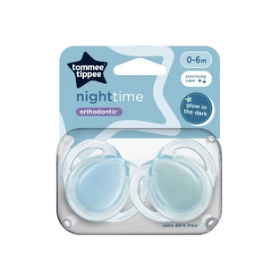 Nachtpon orthodontische fopspenen, 0-6 maanden, 2 stuks, Blauw, Tommee Tippee